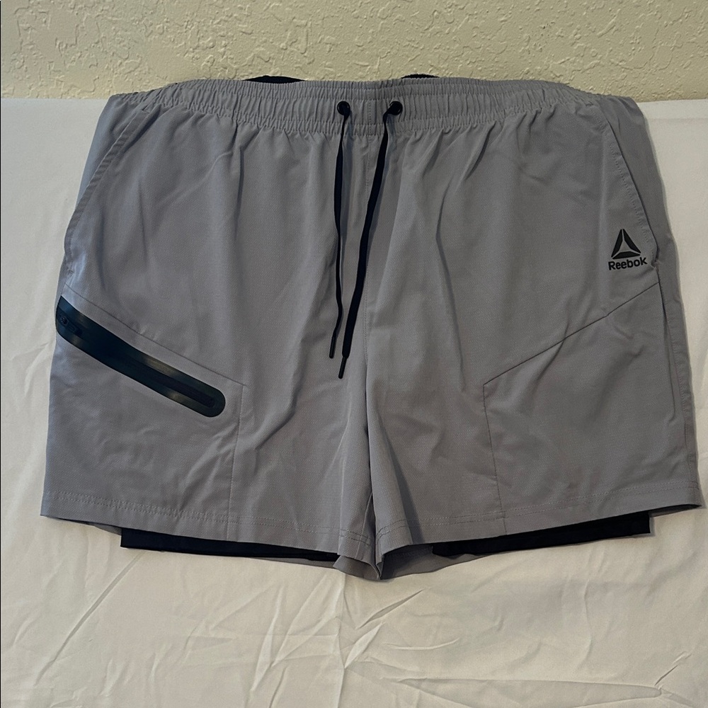 Reebok Men's Light Gray Athletic Training Shorts with Black Trim